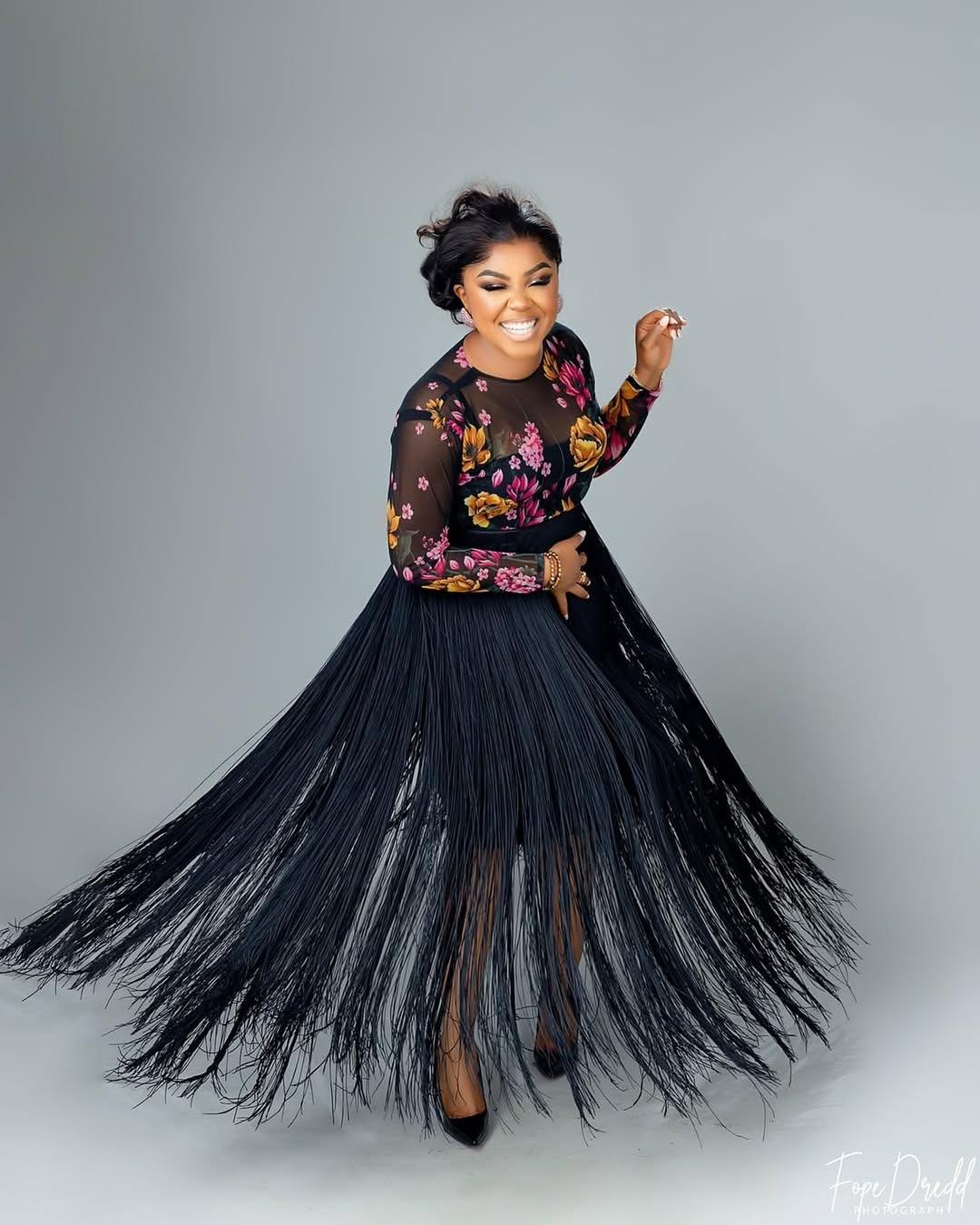 Black long fringe skirt 